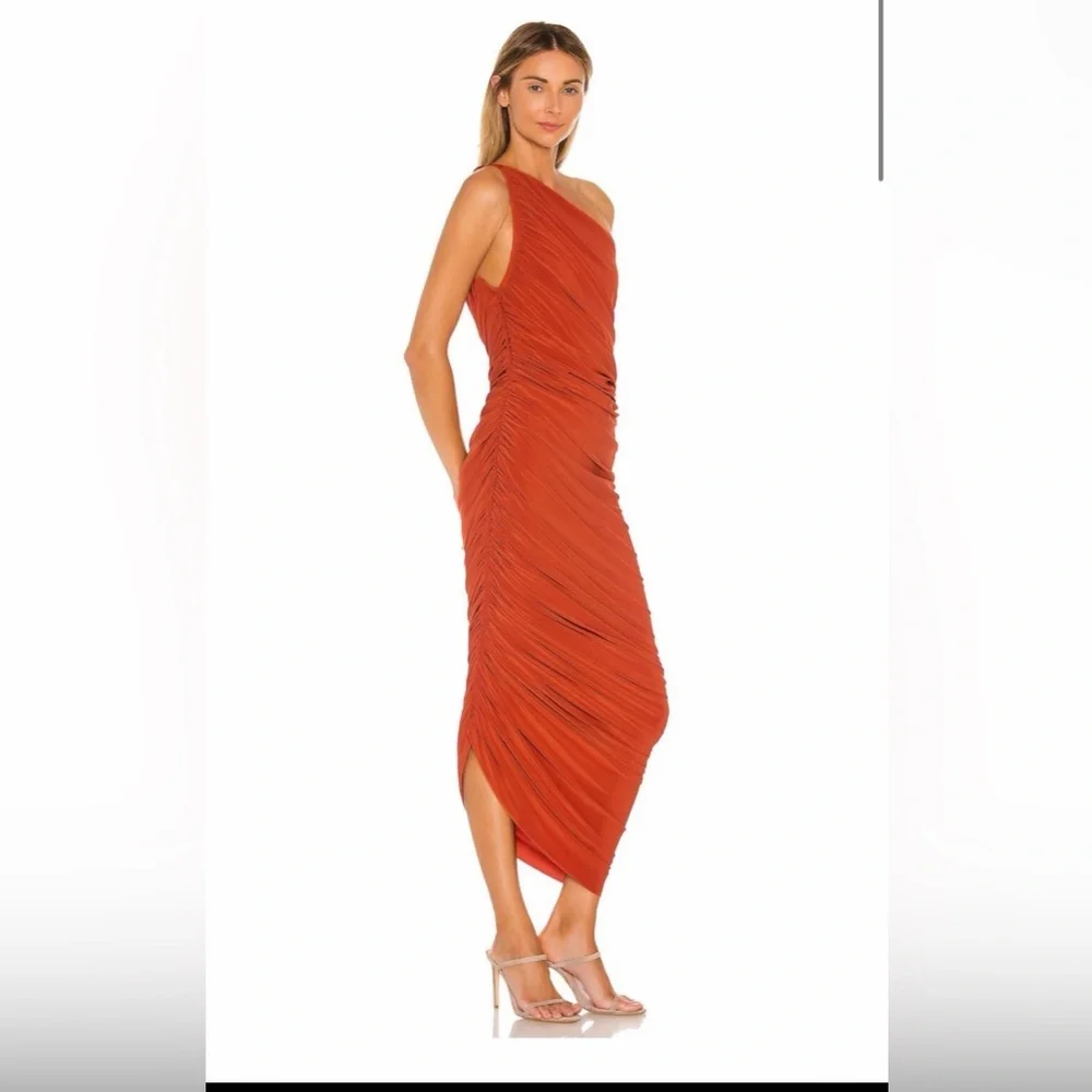 Norma Kamali Red/Orange Cinnamon Diana Gown Midi One Shoulder Dress size S/36 - Picture 1 of 9